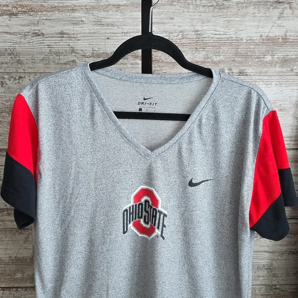 Nike Ohio State Buckeyes Gray V-Neck T-Shirt Womens Size Large